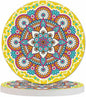 Flower Mandala Round Coaster for Home Coffee Table Chinese Oriental Mystic Yellow Background Asin Ornament Farmhouse Drink Coasters 100% Diatomite 4''X 4''X 0.35'' Printed Pattern