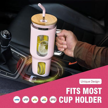 WINSA Glass Tumbler with Lid and Straw, 46 oz, Cotton Pink | Iced Coffee Cup - Image 5