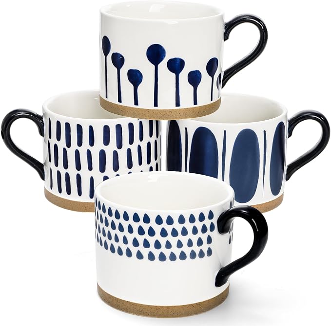 SOUJOY Set of 4 Large Ceramic Coffee Mugs, 15 Oz Hand Painted Coffee Cups - Image 5