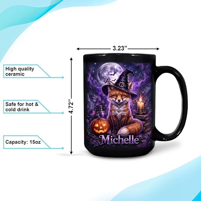 Hyturtle Personalized Halloween Fox Mug, Custom Name Gift - Image 4