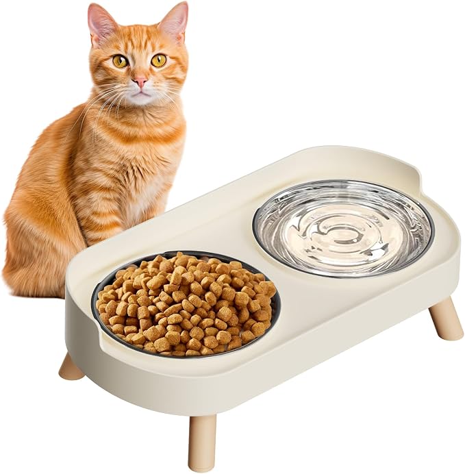 Elevated Cat Bowl, Raised Cat Food and Water Bowl Set by HIAIEVIY