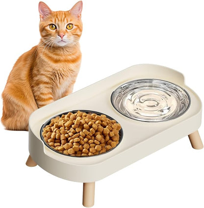 Elevated Cat Bowl, Raised Cat Food and Water Bowl Set by HIAIEVIY