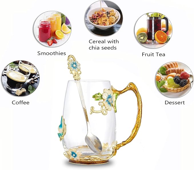 Tea Cup Glass Coffee Mugs, Fancy Tea Cup Set Birthday Gift Idea - Image 3