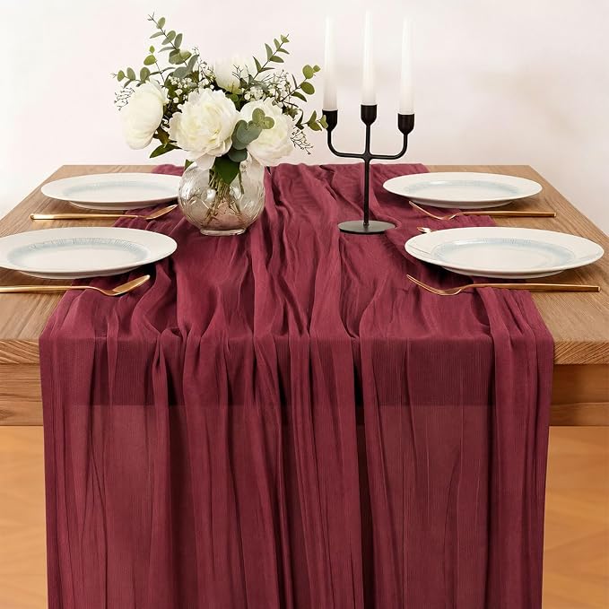 Cheesecloth Table Runner, 120 Inch 10 FT, Burgundy | 1 Pack, 35x120 Inches Boho - Image 8