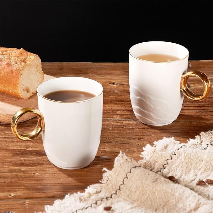 Chulan 12 oz Fine Bone China White Coffee Mugs - Image 3