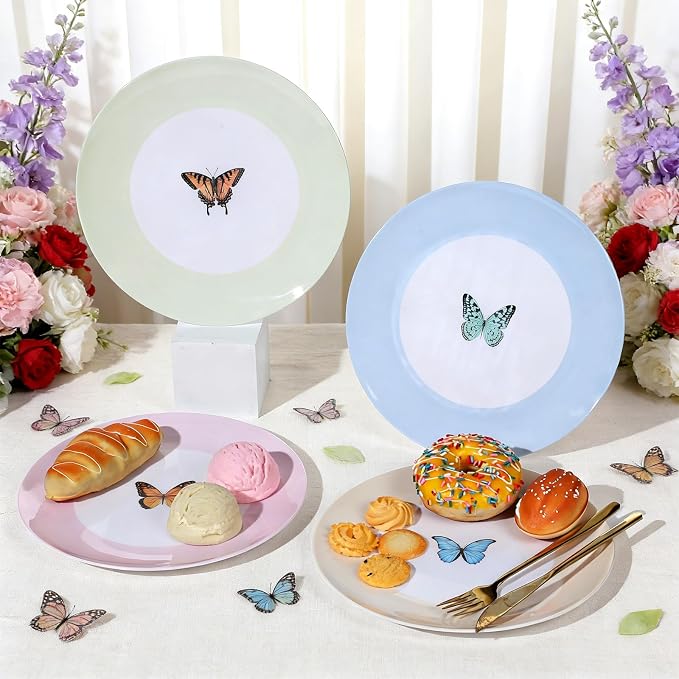 4 Set 10 Inch Butterfly Melamine Plates Spring Butterfly Dinnerware Set - Image 4