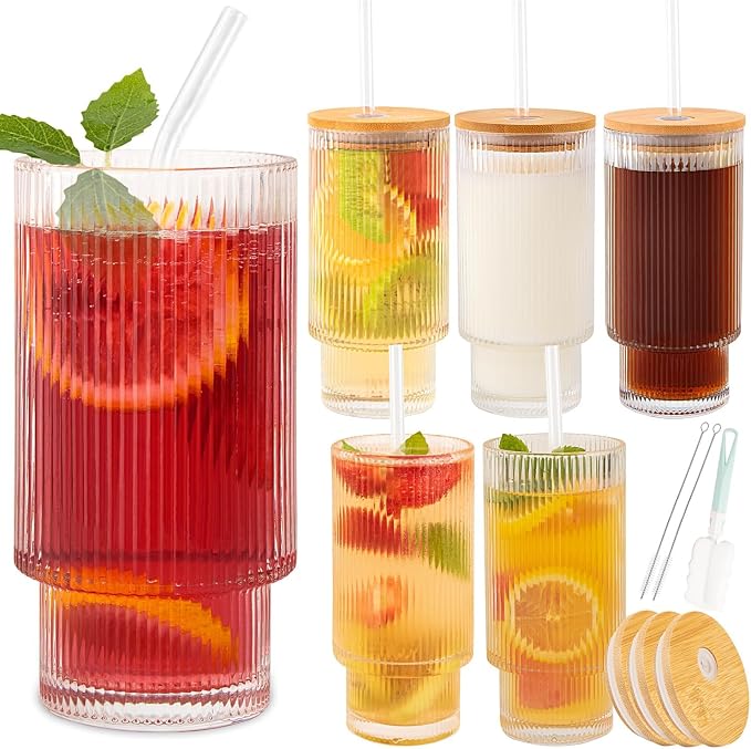 6 Pcs 16oz Ribbed Glass Cups by SogYupk