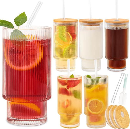 6 Pcs 16oz Ribbed Glass Cups by SogYupk