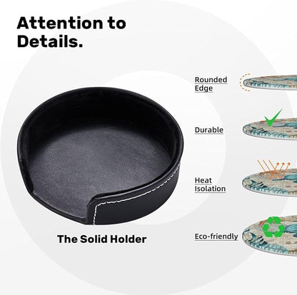Drink Coasters with Holder Stand Set of 6, Sea Turtle Pu Leather Absorbent - Image 4