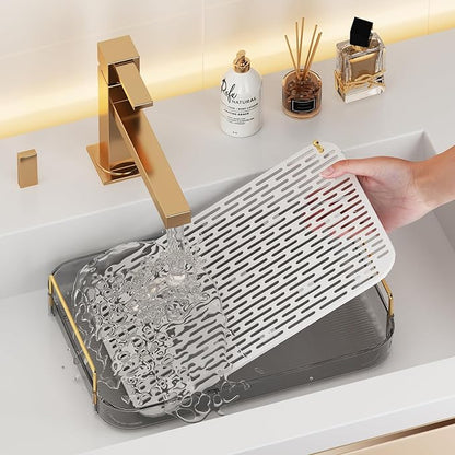 Seoneiro Whiskey Tray, Glass Cup Rack, Mug Holder, Coffee Cup Organizer, Bathroom Countertop Organizer with Drain Board Wine Glass Decorative, Food Tray, Kitchen Spice Rack