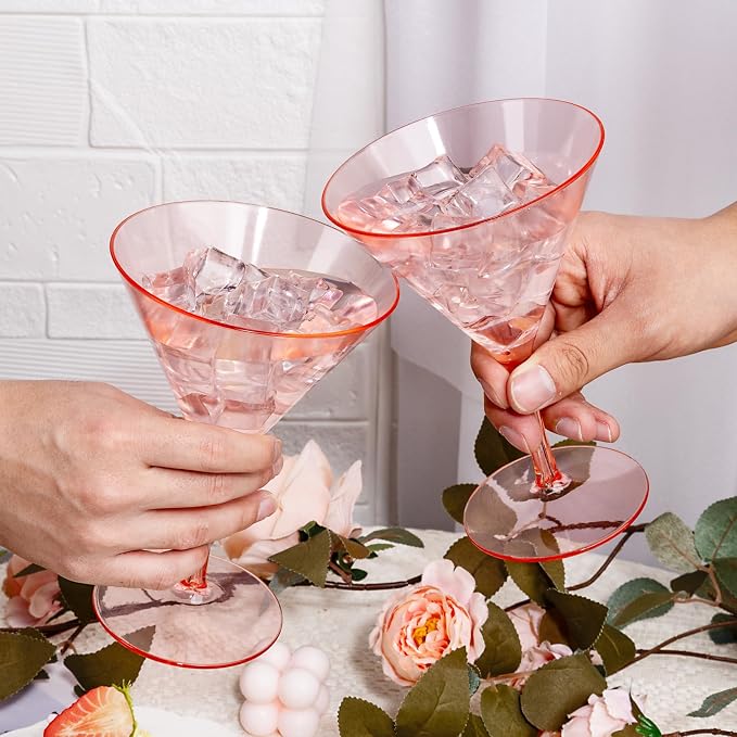 Liacere Martini Glasses Set of 6-11 oz Pink Plastic Martini Cocktail Glasses - Image 5