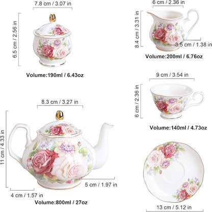 fanquare European Porcelain Coffee Set, Bone China Tea Set, Vintage Floral - Image 6