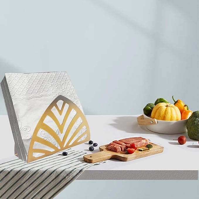 Gold Metal Napkin Holder, Triangle Shape Vertical Napkin Organizer - Image 4