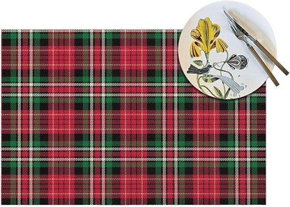 Christmas Place mats Set of 4, 12x18 Inches Red Green Plaid Decorative Placemats Rectangle Winter Table Mats for Party Home Kitchen Dining Table Decoration