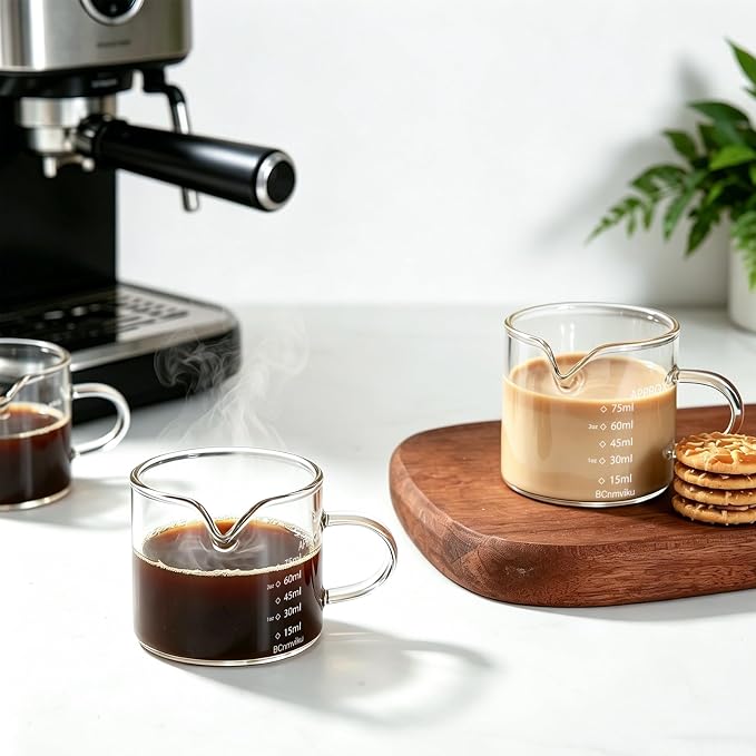 BCnmviku 2 PACK Espresso Glass Measuring Cup Triple Pitcher Milk Cup 75ML - Image 4