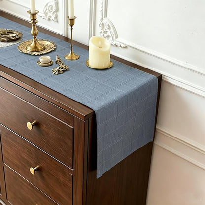 Linen Textured Table Runner, Machine Washable, Farmhouse Neutral Checked table - Image 5