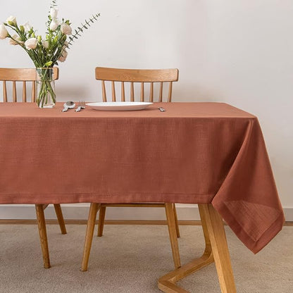 maxmill Lux Faux Linen Table Cloth with Slubby Yarn Textured Weaves Wrinkle Free Anti-Shrink Soft Tablecloth Decorative Table Cover for Harvest Thanksgiving Party Rectangle 60 x 104 Inch Rust