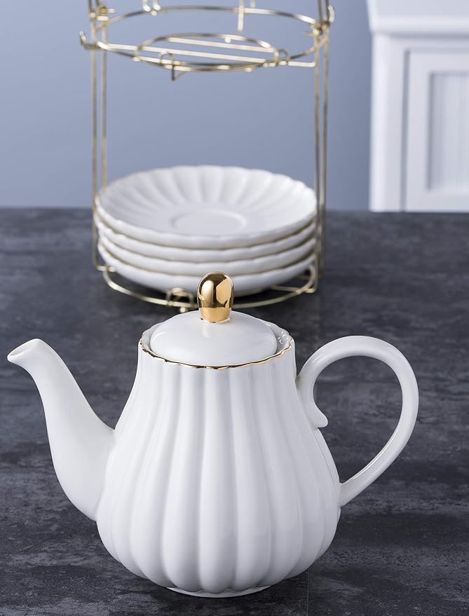 Jusalpha Porcelain Tea Set- 8 OZ Coffee/Teacup, Cup Holder, Serve of 4- - Image 4