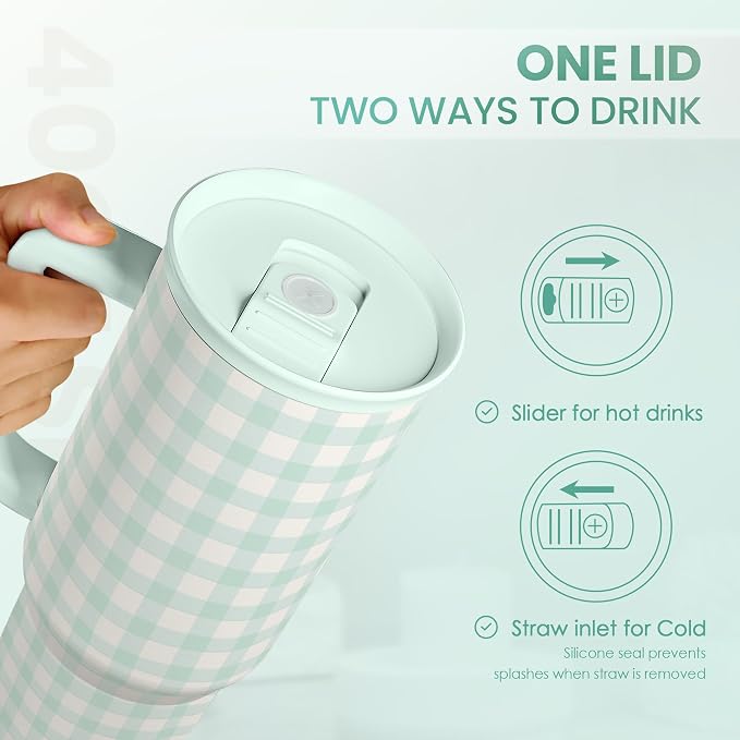 SANDJEST Mint Gingham 40oz Slider Tumbler - Image 5
