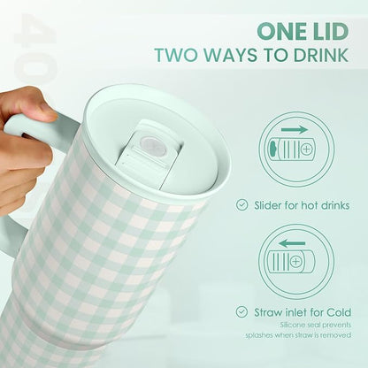 SANDJEST Mint Gingham 40oz Slider Tumbler - Image 5