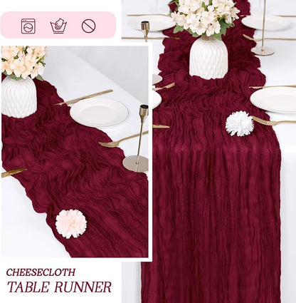 6 Pack Burgundy Cheesecloth Table Runner 17x108 Inch Semi Sheer Boho Gauze - Image 6