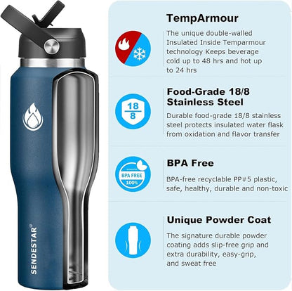 SENDESTAR 40oz Stainless Steel Water Bottle, Double Wall Vacuum Insulated Bottle - Image 3