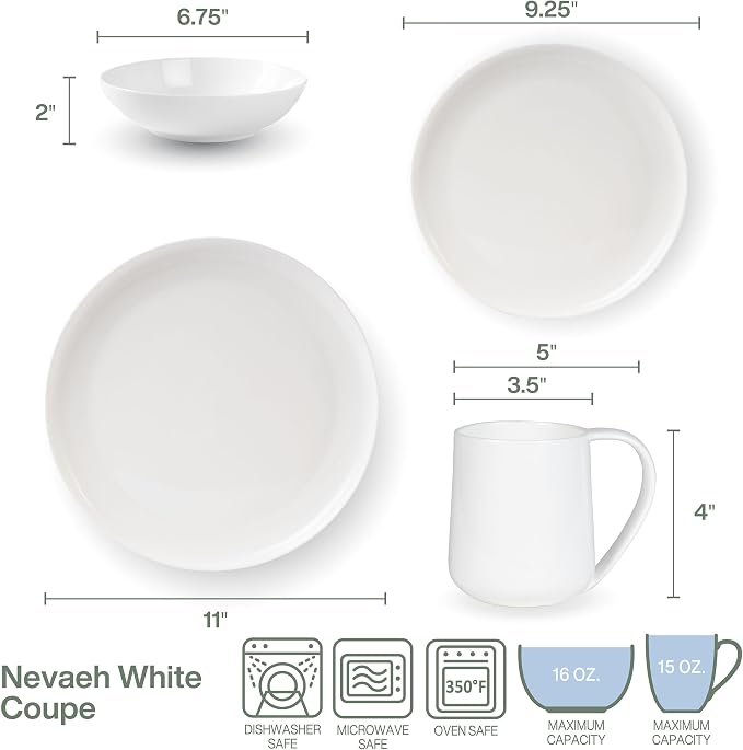 Everyday White by Fitz and Floyd Nevaeh Coupe 16 Piece Dinnerware Set, Service - Image 3