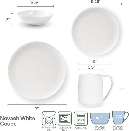 Everyday White by Fitz and Floyd Nevaeh Coupe 16 Piece Dinnerware Set, Service - Image 3