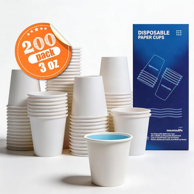 MOUMOULIFE 3 oz Disposable Paper Cups 200 Count, Bathroom Mouthwash Cups - Image 3