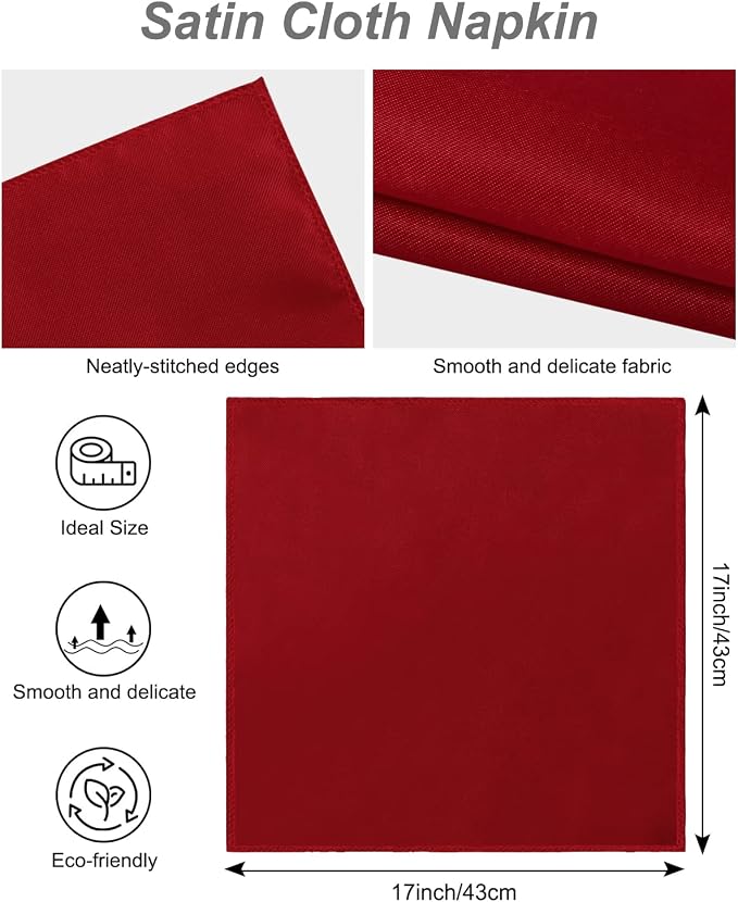 12 Pack Gold Napkin Rings and Cloth Napkins Set of 6, 17x17 Satin Cocktail - Image 6