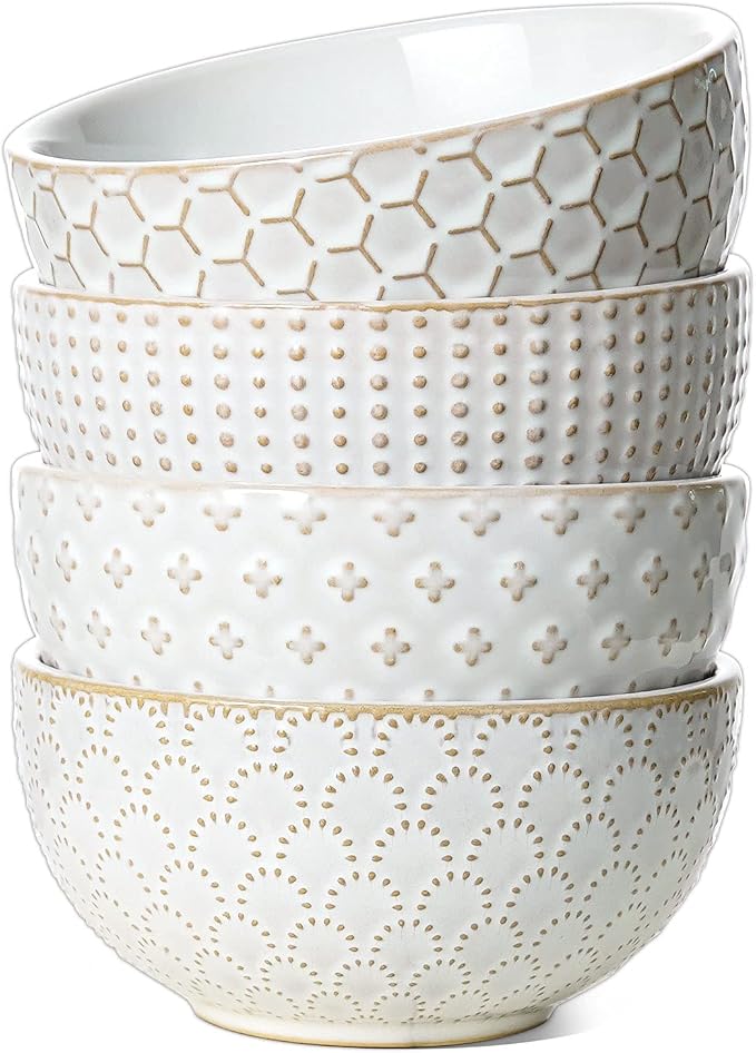 LE TAUCI Small Bowls 12 OZ, Ice Cream Bowl, Ceramic Embossment Stoneware Bowl by LETAUCI