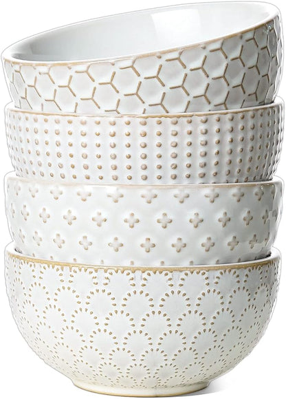 LE TAUCI Small Bowls 12 OZ, Ice Cream Bowl, Ceramic Embossment Stoneware Bowl by LETAUCI