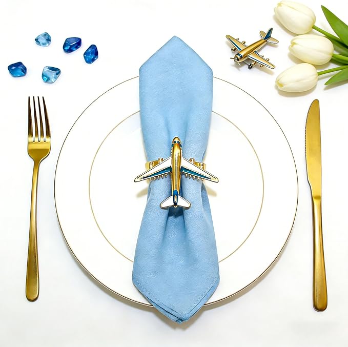 Airplane Napkin Rings set of 12 Blue White Plane Napkin Holder - Image 5