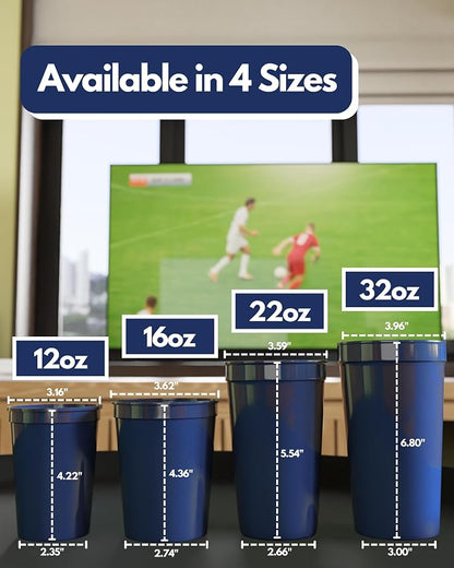 PartyPrints 100 Pack Small 10 to 12 oz Navy Blue Reusable Blank Plastic Cups - Image 4
