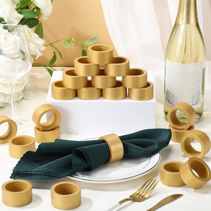 LemonRoad 24 Set Gold Napkin Rings Boho Wedding Wooden Napkin Holders Round - Image 4