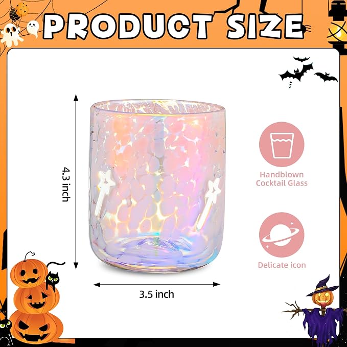 Skylety 2 Pcs Halloween Icon Glass Cups - 14oz Pink and White Wand Icon Juice - Image 2