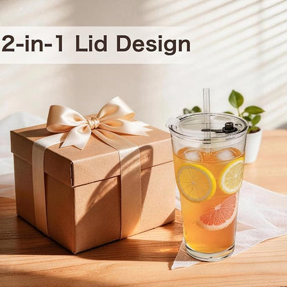 20oz Clear Glass Cups with Lids and Straws, Drinking Tumblers - Image 6