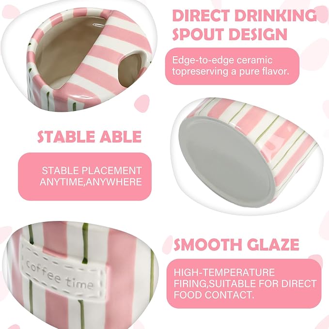 1 Pack Ceramic Coffee Mug with Sip Hole Espresso Cup 10oz with Straws Retro - Image 3