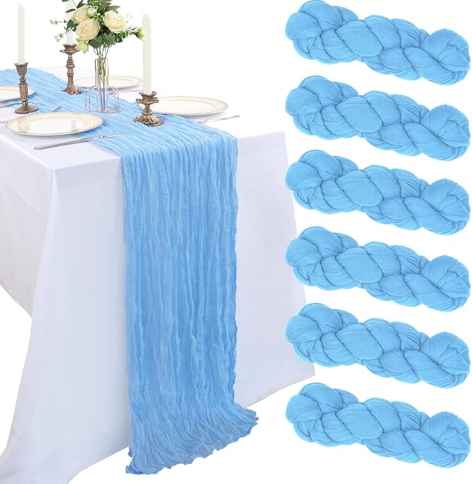 6 Pack 10Ft Baby Blue Cheesecloth Table Runner 23 x 120 Inch | Gauze Rustic by CKIKU