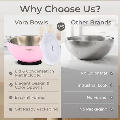 Vora 35oz Dip Chiller Bowl with Lid | 1 Pack Pink Stainless Steel Chilled Serving Bowl Keep Dips, Salads, and Appetizers Perfectly Cold with Leak-Resistant Ice Bowl for Effortless Hosting