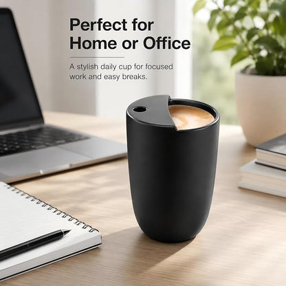 1 Pack Ceramic Coffee Mug with Sip Hole 9.5oz Retro Espresso Cup with Straw and - Image 4