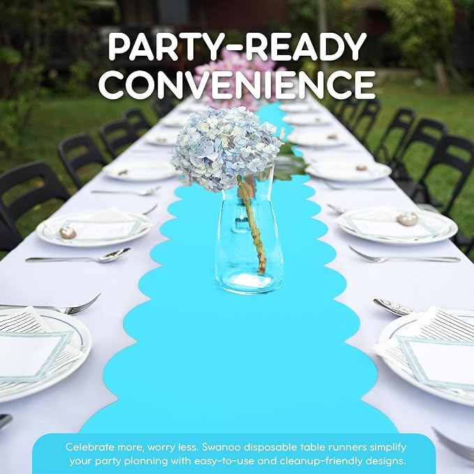 Turquoise Scallop Table Runner, Disposable Plastic, 5 Pack - Image 3