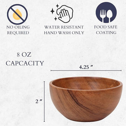 Set of 6 small acacia wood dessert bowls 4.2 * 2 inches | 8 oz capacity | - Image 3