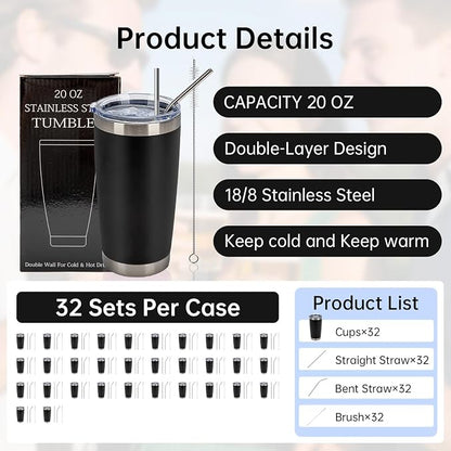IEOVIEE 32 Pack 20oz Stainless Steel Insulated Bulk Tumblers - Image 2