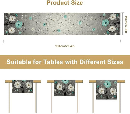 Teal Daisy Floral Table Runner, Rustic Boho Farmhouse Spring Floral Flower Boho - Image 5