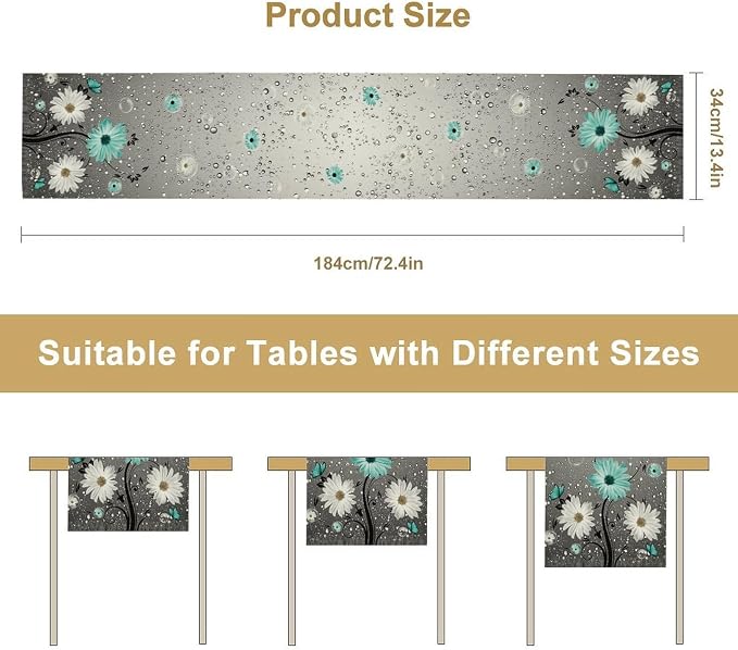 Teal Daisy Floral Table Runner, Rustic Boho Farmhouse Spring Floral Flower Boho - Image 5