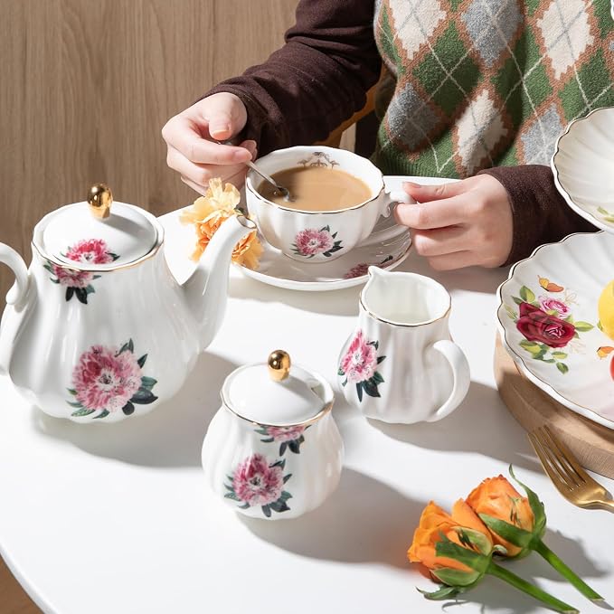 Sweejar Porcelain Tea Sets British Royal Series, 8 OZ Cups & Saucer Service - Image 7