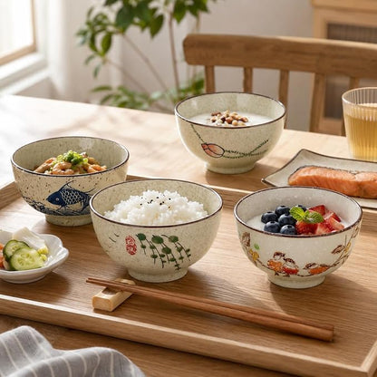 clothmile 4.5 Inch Japanese Retro Rice Bowls Set of 4 Japanese Style - Image 4