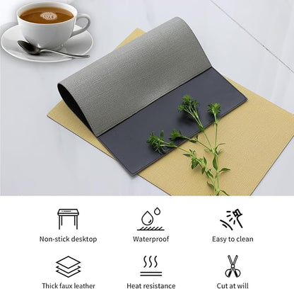 Placemats Set of 4 Faux Leather Waterproof Oil-Proof Wipeable Table Mats, Reversible Heat Resistant PU Place Mats for Kitchen Dining Table (13x18 Inch, Grey)