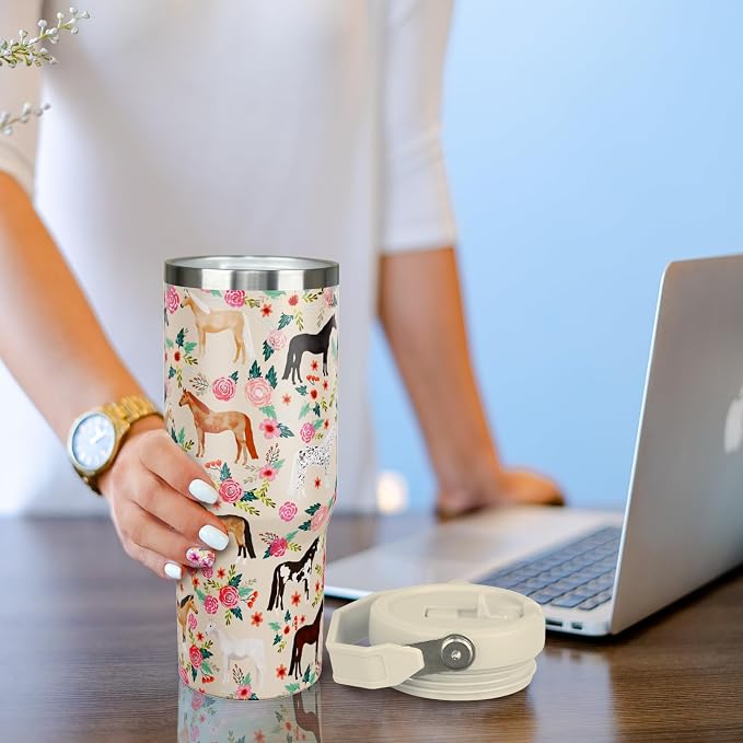 30 oz Horse Tumbler with Handle and Flip Straw, Vacuum Insulated Water Bottle - Image 5
